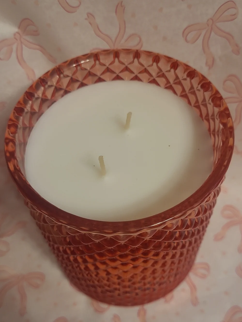 Juicy Couture Sparkling Peach Textured Pink-Orange Glass Candle Jar